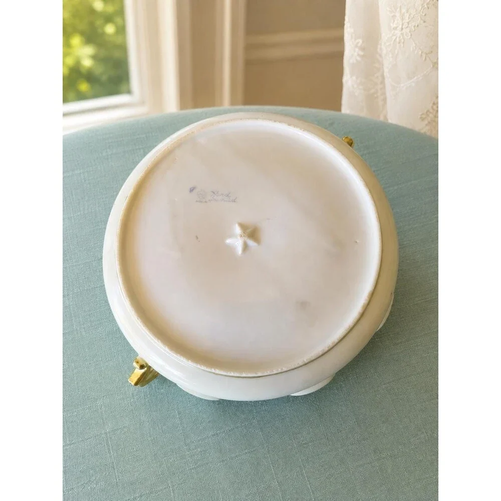 Antique Nippon Hand Painted Rose Porcelain Bowl Gold Trim c.1890s